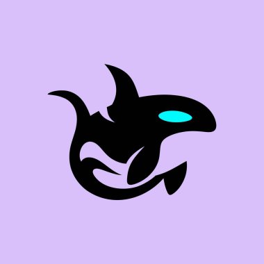 Stilize Katil Balina Vektörü İllüstrasyonu. Modern bir katil balina (orca) vektörü. Pürüzsüz bir tasarımı ve yumuşak mor bir arka planı var. Logo ya da deniz teması için ideal.
