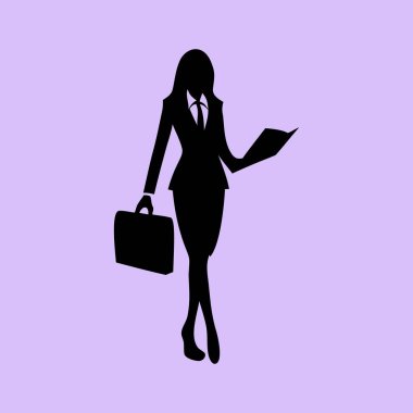 Çantalı ve Belgeli İş Kadını Silueti. Kendine güvenen bir iş kadınının silueti elinde çanta ve belge tutuyor. Şirket ve profesyonel temalar için mükemmel..