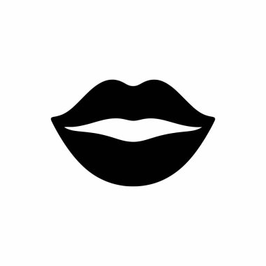 Minimalist Kara Dudak Vektör Simgesi. Beyaz arkaplanda basit, koyu siyah dudak vektör ikonu. Güzellik, moda veya makyaj temalı tasarımlar için ideal.