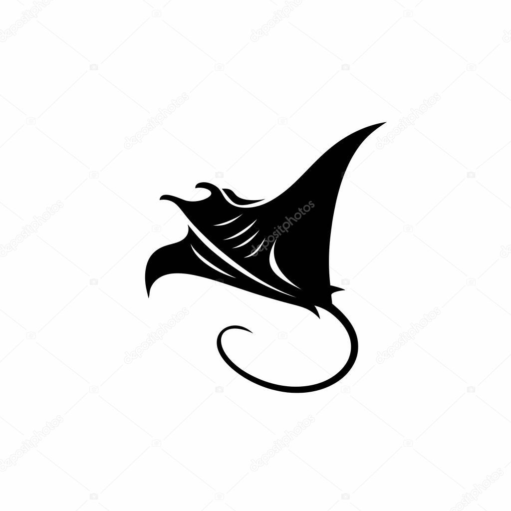 Manta Ray Silhouette Vector Art. Stylized black manta ray silhouette vector with flowing lines and elegant curves. Great for ocean, marine, or aquatic-themed designs.