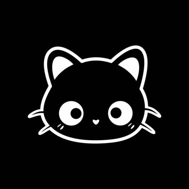 Şirin Minimalist Kedi Yüzlü Çizim. Sevimli minimalist kedi yüzlü, büyük gözlü ve kalp burunlu. Etiketler, tişörtler ve çocuk tasarımları için mükemmel. Basit siyah-beyaz çizgi film biçimi.