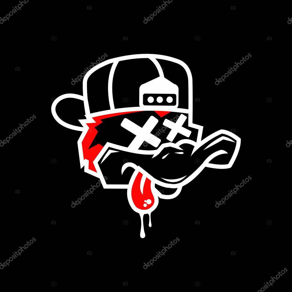 Urban Cartoon Duck Head with Cap and X Eyes  Vector Illustration. Cool duck head cartoon with cap, dripping tongue, and X eyes. Urban, street-style vector perfect for edgy merchandise, stickers, or fashion.