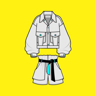 Moda Kırpılmış Ceket ve Kemerli Şort Moda Vektörü