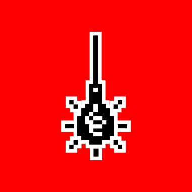 Kırmızı Arkaplanda Piksel Flail Silah Simgesi