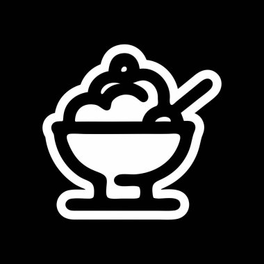 Minimalist Dondurma Kasesi Simgesi Siyah ve Beyaz. Dondurma ve kaşıkla siyah beyaz tatlı kasesi ikonu. Dondurmacılar, tatlı menüleri ve tatlı ile ilgili işletmeler veya tasarımlar için mükemmel..