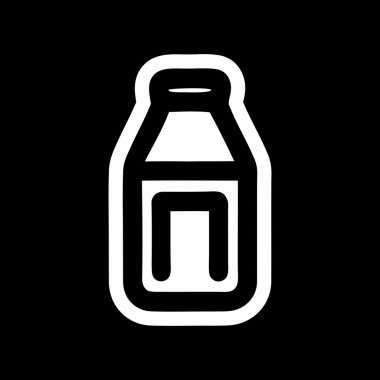 Siyah-Beyaz Minimalist Süt Şişesi Simgesi. Siyah beyaz süt şişesi simgesi ve kalın bir taslak. Süt ürünleri, yiyecek, ambalaj veya beslenme ile ilgili grafik tasarım ve markalaşma ihtiyaçları için mükemmel.