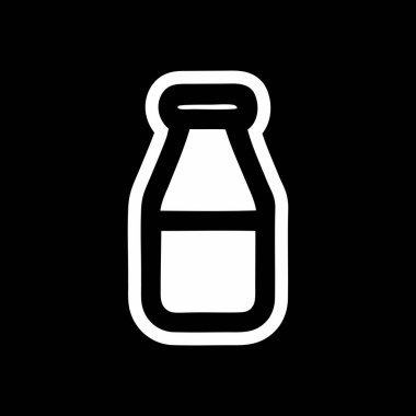 Siyah ve Beyaz Süt Şişe Simgesi. Düz siyah beyaz süt şişesi ikonu, temiz çizgileri var. Süt ürünleri markası, gıda ambalajı, beslenme etiketleri ve minimalist grafik tasarım elementleri için harika..
