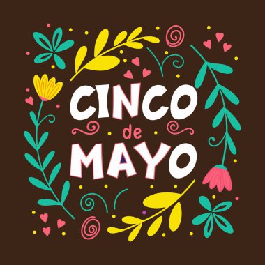 Renkli Cinco de Mayo Festivali Bayrağı Çiçekli Meksika Halk Sanatı Tarzı