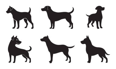 Ayakta duran siyah köpek simgesi etiket siluet vektör sanatı