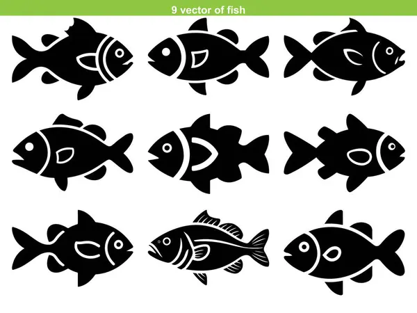 Beyaz arkaplan ile Balık Deniz Ürünleri simgesi siluet vektörü seti