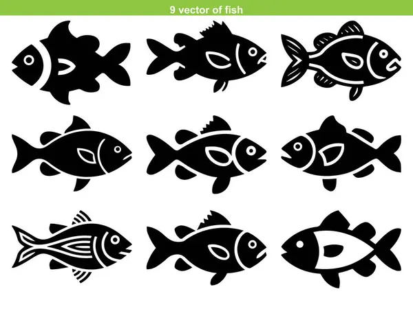 Beyaz arkaplan ile Balık Deniz Ürünleri simgesi siluet vektörü seti