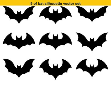 Mutlu Cadılar Bayramı Simgeleri Koleksiyonu için beyaz arkaplanlı yarasa simgesi siluet etiket vektörü seti