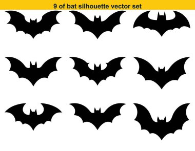 Mutlu Cadılar Bayramı Simgeleri Koleksiyonu için beyaz arkaplanlı yarasa simgesi siluet etiket vektörü seti