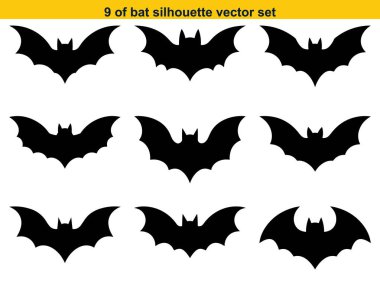 Mutlu Cadılar Bayramı Simgeleri Koleksiyonu için beyaz arkaplanlı yarasa simgesi siluet etiket vektörü seti