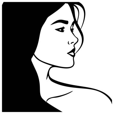 Uzun saçlı, düşünceli, zarif kadının başkanı uzun yüz simgesi siluet vektörü 