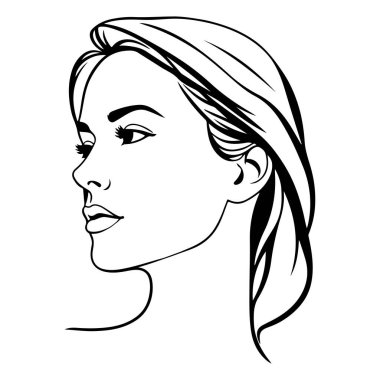 Uzun saçlı, düşünceli, zarif kadının başkanı uzun yüz simgesi siluet vektörü 