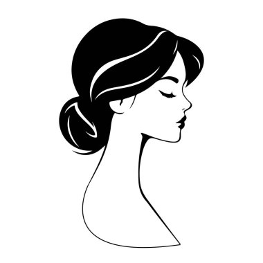 Uzun saçlı, düşünceli, zarif kadının başkanı uzun yüz simgesi siluet vektörü 