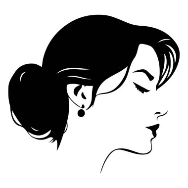 Uzun saçlı, düşünceli, zarif kadının başkanı uzun yüz simgesi siluet vektörü 