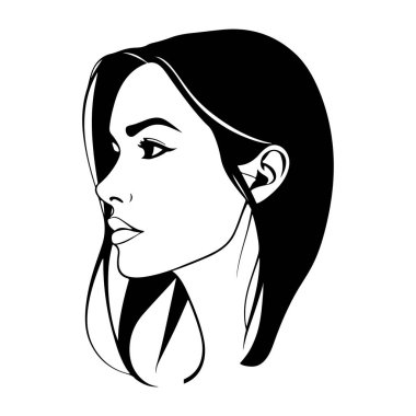 Uzun saçlı, düşünceli, zarif kadının başkanı uzun yüz simgesi siluet vektörü 