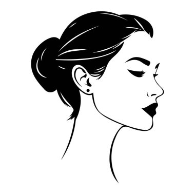 Uzun saçlı, düşünceli, zarif kadının başkanı uzun yüz simgesi siluet vektörü 