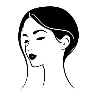 Uzun saçlı, düşünceli, zarif kadının başkanı uzun yüz simgesi siluet vektörü 