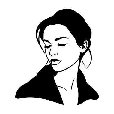 Uzun saçlı, düşünceli, zarif kadının başkanı uzun yüz simgesi siluet vektörü 