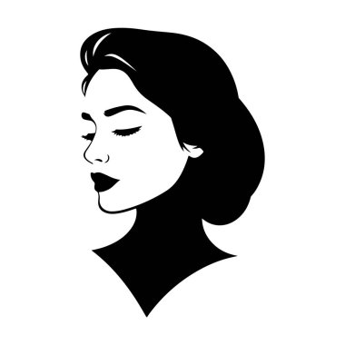 Uzun saçlı, düşünceli, zarif kadının başkanı uzun yüz simgesi siluet vektörü 