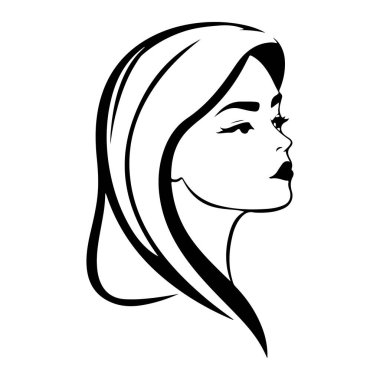 Uzun saçlı, düşünceli, zarif kadının başkanı uzun yüz simgesi siluet vektörü 
