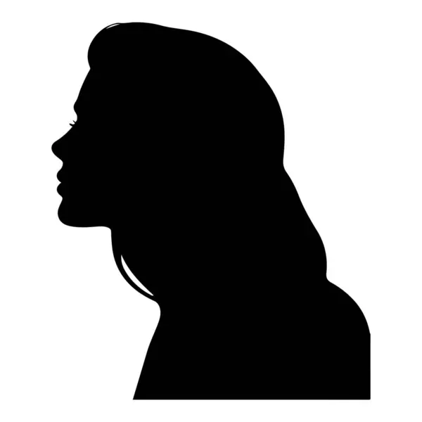 Uzun saçlı, düşünceli, zarif kadının başkanı uzun yüz simgesi siluet vektörü 