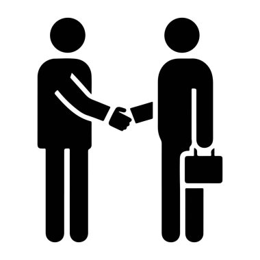 İş adamları ofis çantalarıyla el sıkışıyor, ortaklık anlaşması, vektörle kurumsal toplantı.