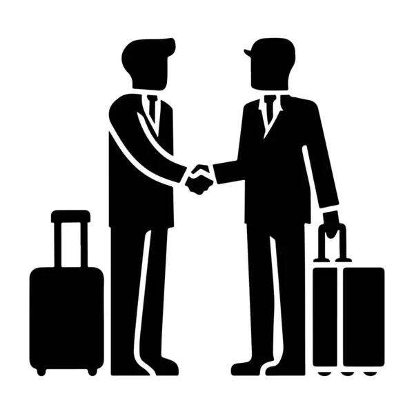 İş adamları ofis çantalarıyla el sıkışıyor, ortaklık anlaşması, vektörle kurumsal toplantı.