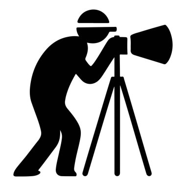  Üçayak üzerinde dijital kamerası olan profesyonel bir fotoğrafçı ikonu bir siluet vektörünü yakalar.