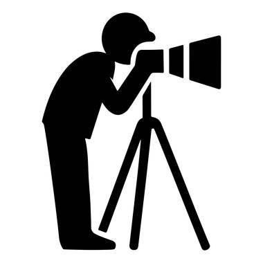 Üçayak üzerinde dijital kamerası olan profesyonel bir fotoğrafçı ikonu bir siluet vektörünü yakalar.