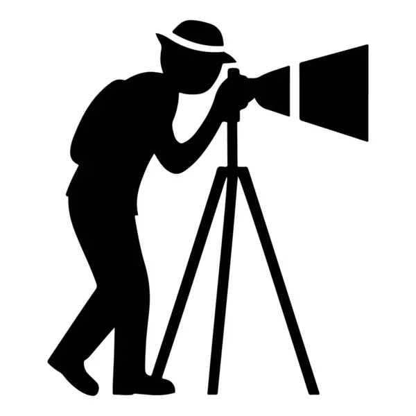  Üçayak üzerinde dijital kamerası olan profesyonel bir fotoğrafçı ikonu bir siluet vektörünü yakalar.