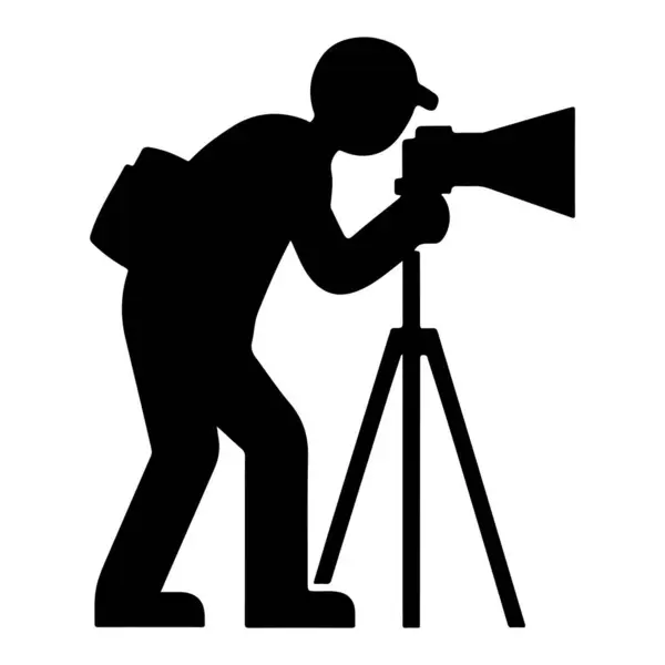  Üçayak üzerinde dijital kamerası olan profesyonel bir fotoğrafçı ikonu bir siluet vektörünü yakalar.