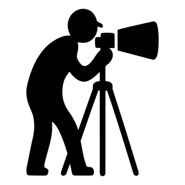 Üçayak üzerinde dijital kamerası olan profesyonel bir fotoğrafçı ikonu bir siluet vektörünü yakalar.