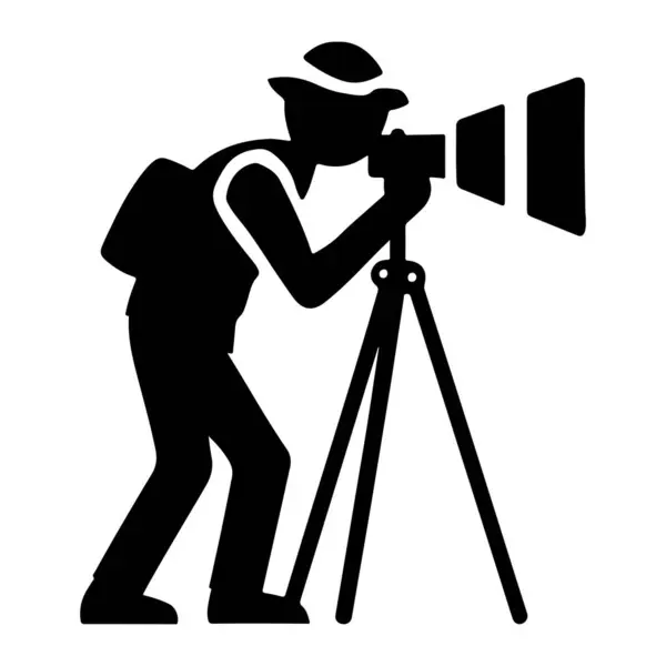 Üçayak üzerinde dijital kamerası olan profesyonel bir fotoğrafçı ikonu bir siluet vektörünü yakalar.