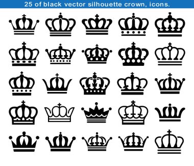 Royal Crown Simge Kümesi - Beyaz Arkaplanda İzole Siyah Siluet Taç Sembolleri Koleksiyonu