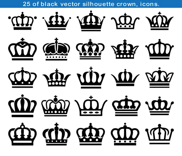 Royal Crown Simge Kümesi - Beyaz Arkaplanda İzole Siyah Siluet Taç Sembolleri Koleksiyonu