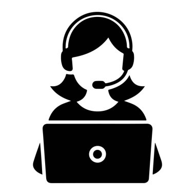 Diz üstü bilgisayarı olan Kadın Müşteri Hizmetleri Temsilcisi Siluet vektör kızı ara 