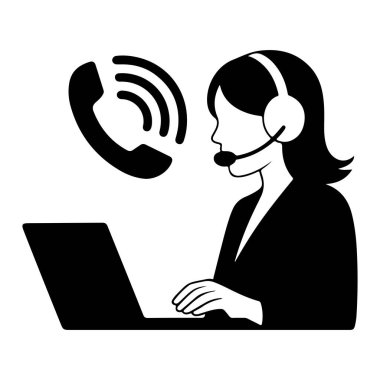 Diz üstü bilgisayarı olan Kadın Müşteri Hizmetleri Temsilcisi Siluet vektör kızı ara 