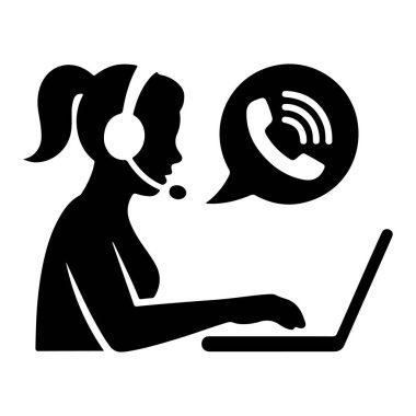 Diz üstü bilgisayarı olan Kadın Müşteri Hizmetleri Temsilcisi Siluet vektör kızı ara 