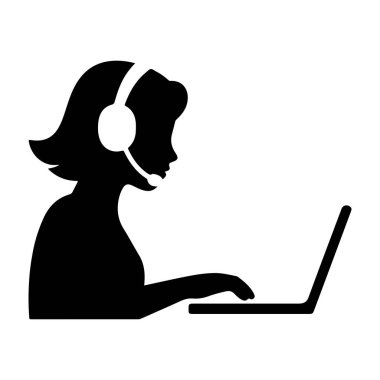 Diz üstü bilgisayarı olan Kadın Müşteri Hizmetleri Temsilcisi Siluet vektör kızı ara 
