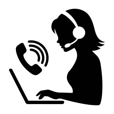 Diz üstü bilgisayarı olan Kadın Müşteri Hizmetleri Temsilcisi Siluet vektör kızı ara 