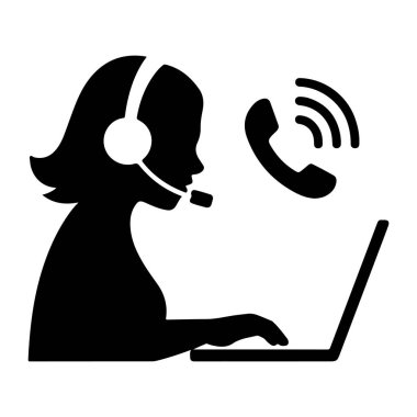 Diz üstü bilgisayarı olan Kadın Müşteri Hizmetleri Temsilcisi Siluet vektör kızı ara 