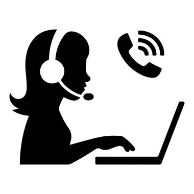 Diz üstü bilgisayarı olan Kadın Müşteri Hizmetleri Temsilcisi Siluet vektör kızı ara 