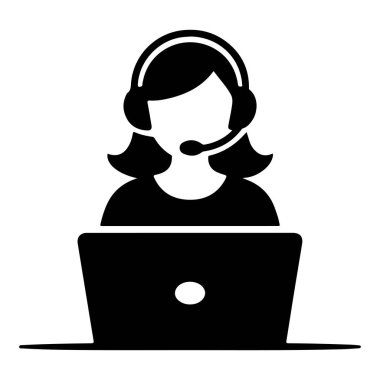Diz üstü bilgisayarı olan Kadın Müşteri Hizmetleri Temsilcisi Siluet vektör kızı ara 