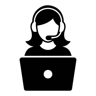 Diz üstü bilgisayarı olan Kadın Müşteri Hizmetleri Temsilcisi Siluet vektör kızı ara 