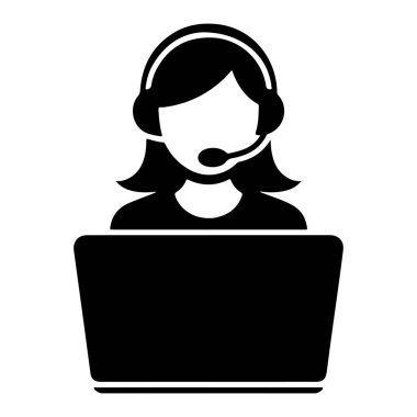 Diz üstü bilgisayarı olan Kadın Müşteri Hizmetleri Temsilcisi Siluet vektör kızı ara 