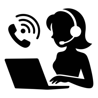 Diz üstü bilgisayarı olan Kadın Müşteri Hizmetleri Temsilcisi Siluet vektör kızı ara 